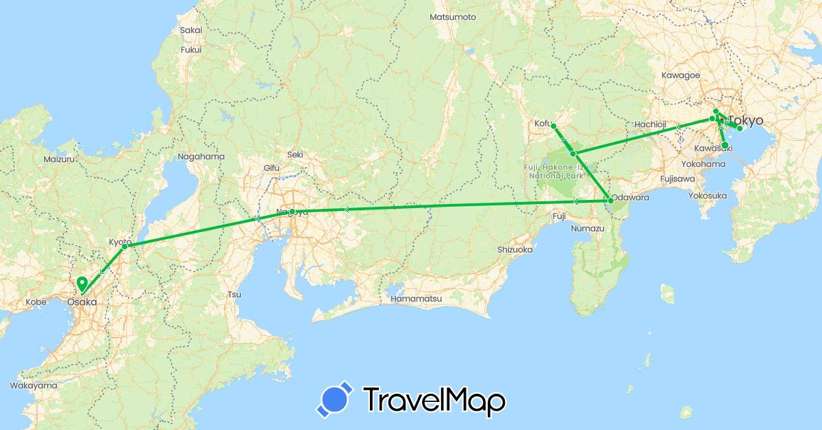 TravelMap itinerary: bus, plane in Japan (Asia)